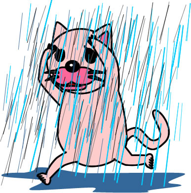 ゲリラ豪雨にやられるネコのイラスト画像