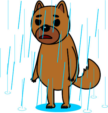 雨に濡れ続けるイヌのイラスト画像