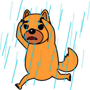雨の中を走るイヌのイラスト画像
