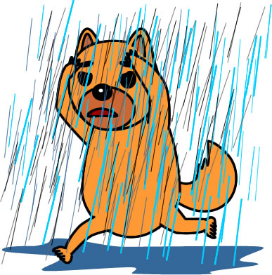 ゲリラ豪雨にやられるイヌのイラスト画像