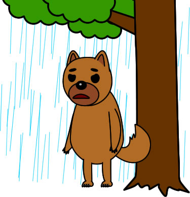 雨宿りするイヌのイラスト画像