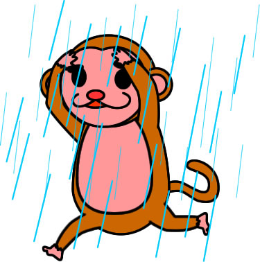 雨の中を走るサルのイラスト画像