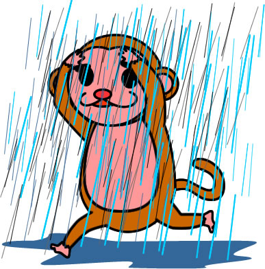 ゲリラ豪雨にやられるサルのイラスト画像