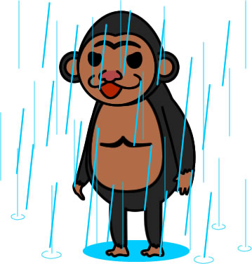 雨に濡れ続けるゴリラのイラスト画像