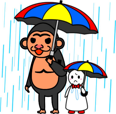 テルテル坊主と傘をさすゴリラのイラスト画像