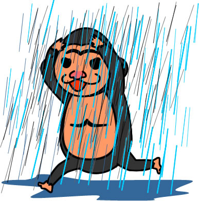 ゲリラ豪雨にやられるゴリラのイラスト画像