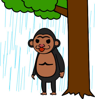 雨宿りするゴリラのイラスト画像