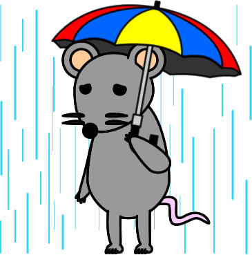 傘をさすネズミのイラスト画像