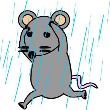 雨の中を走るネズミのイラスト画像