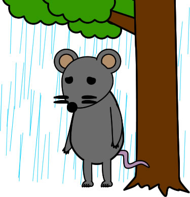 雨宿りするネズミのイラスト画像