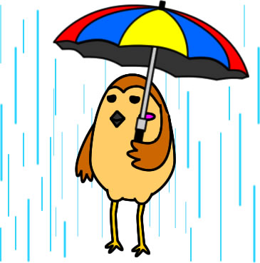 傘をさすスズメのイラスト画像