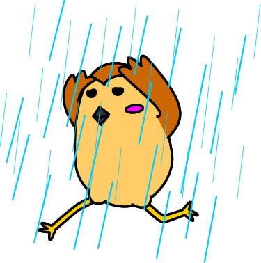 雨の中を走るスズメのイラスト画像