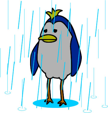 雨に濡れ続けるペンギンのイラスト画像
