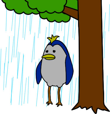 雨宿りするペンギンのイラスト画像