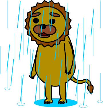 雨に濡れ続けるライオンのイラスト画像