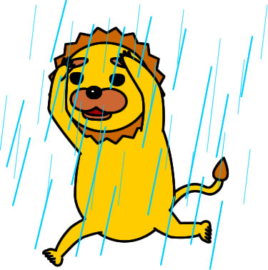 雨の中を走るライオンのイラスト画像
