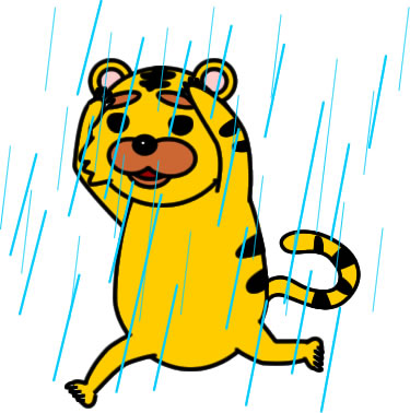 雨の中を走るトラのイラスト画像