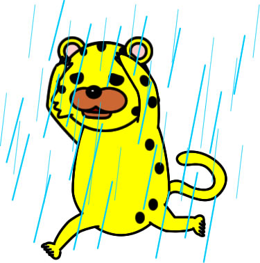 雨の中を走るヒョウのイラスト画像