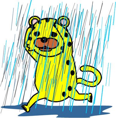 ゲリラ豪雨にやられるヒョウのイラスト画像