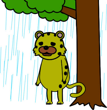 雨宿りするヒョウのイラスト画像