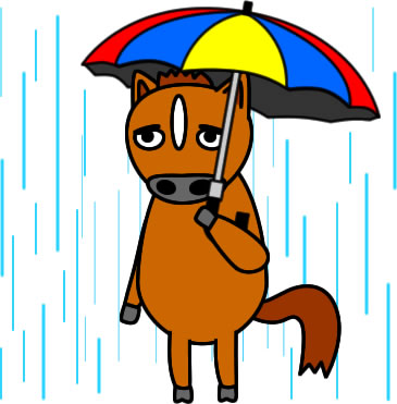 傘をさすウマのイラスト画像