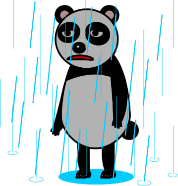 雨に濡れ続けるパンダのイラスト画像