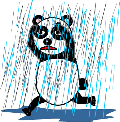 ゲリラ豪雨にやられるパンダのイラスト画像