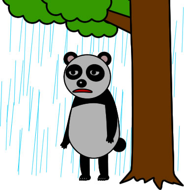 雨宿りするパンダのイラスト画像