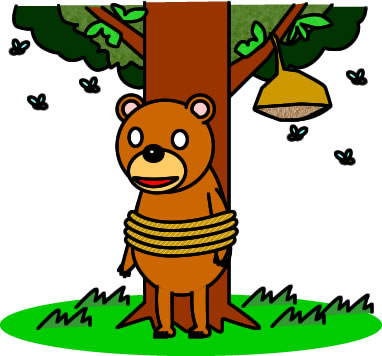 木に縛られるクマのイラスト画像
