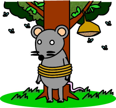 木に縛られるネズミのイラスト画像