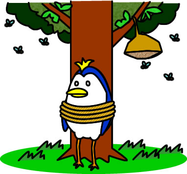 木に縛られるペンギンのイラスト画像