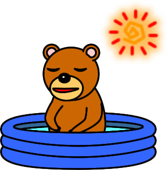 子供プールに入るクマのイラスト画像