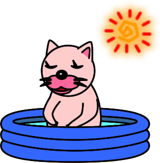 子供プールに入るネコのイラスト画像
