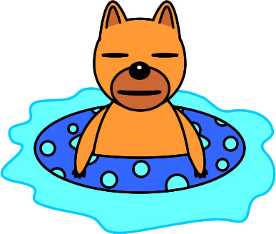 浮き輪で浮かぶイヌのイラスト画像