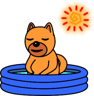 子供プールに入るイヌのイラスト画像