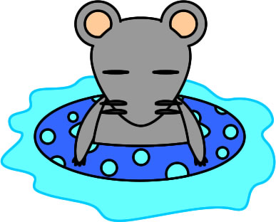浮き輪で浮かぶネズミのイラスト画像
