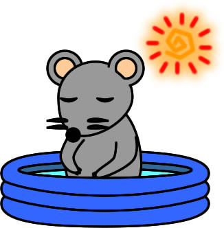 子供プールに入るネズミのイラスト画像