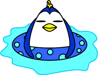 浮き輪で浮かぶペンギンのイラスト画像