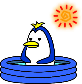 子供プールに入るペンギンのイラスト画像