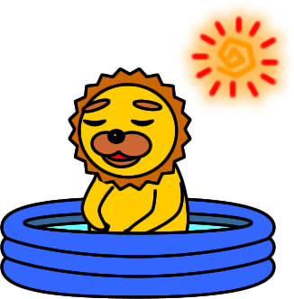 子供プールに入るライオンのイラスト画像