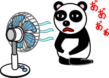 扇風機で涼むパンダのイラスト画像