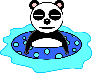 浮き輪で浮かぶパンダのイラスト画像