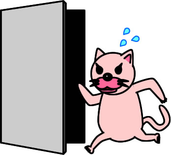 ドアに駆け込むネコのイラスト画像
