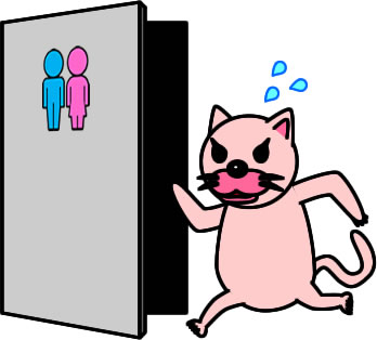 トイレに駆け込むネコのイラスト画像