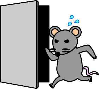 ドアに駆け込むネズミのイラスト画像