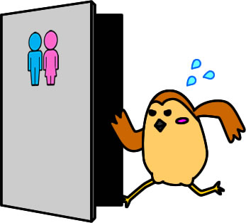 トイレに駆け込むスズメのイラスト画像