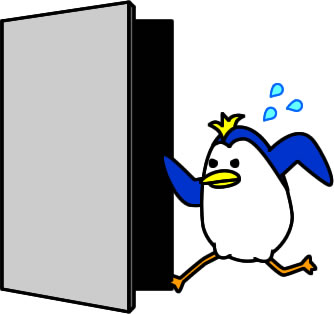 ドアに駆け込むペンギンのイラスト画像