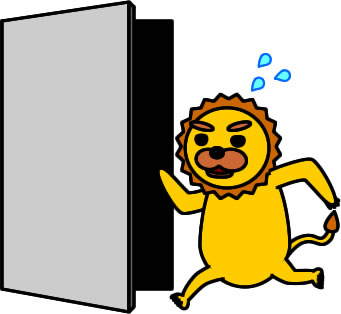 ドアに駆け込むライオンのイラスト画像