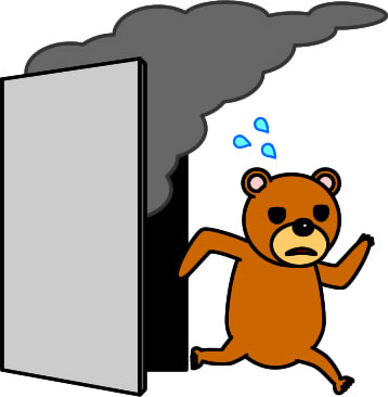 煙から逃げるクマのイラスト画像