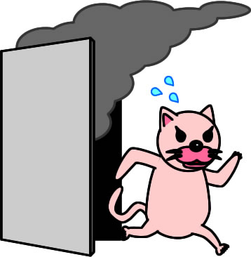 煙から逃げるネコのイラスト画像